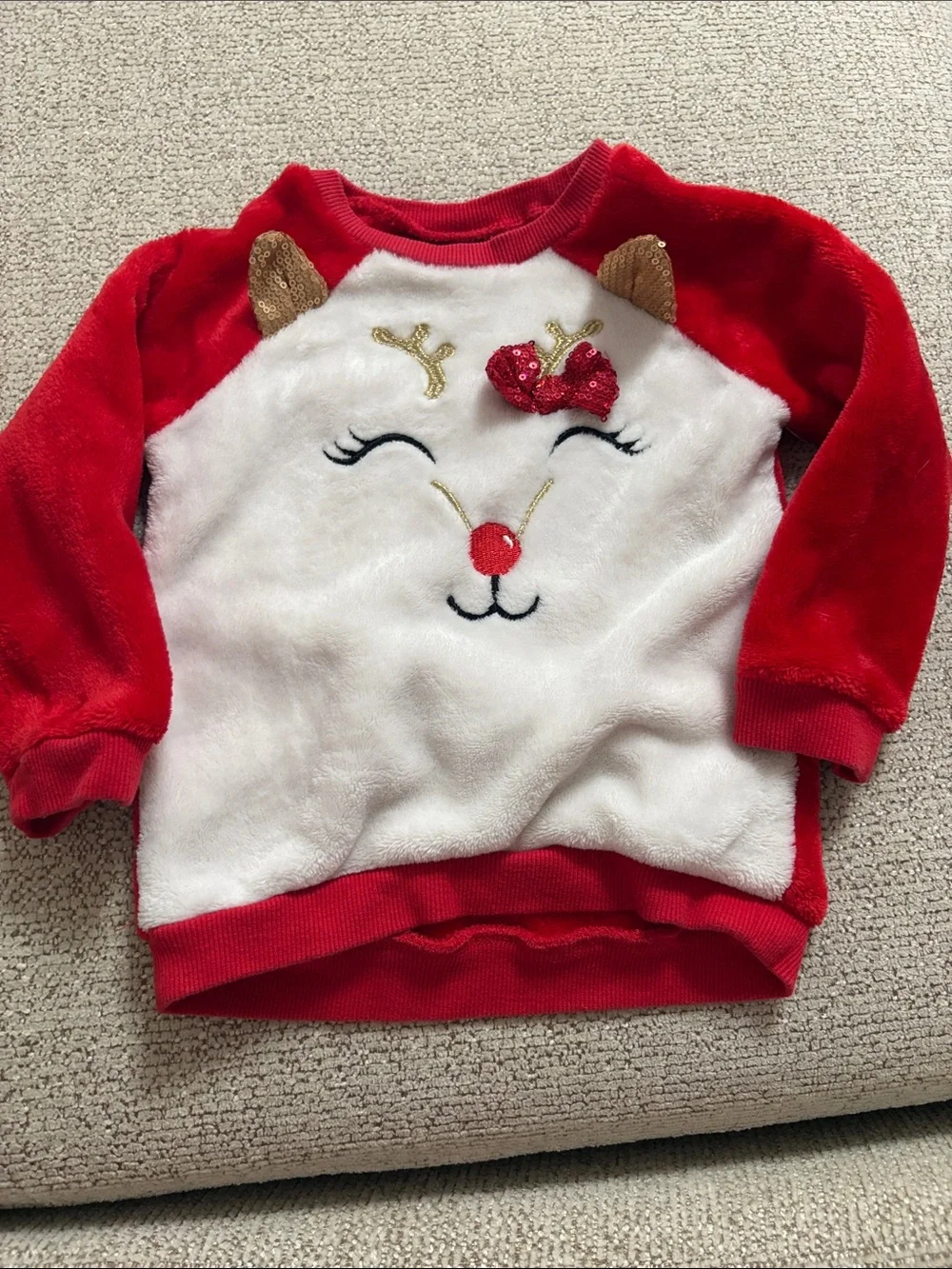 Holiday Reindeer Swearshirt & Red and White Tutu Skirt size 2T
